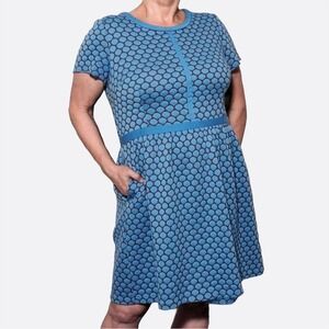 Boden Steel Blue Brown Textured Jacquard Dress Plus Size 2X Flare Casual Chic